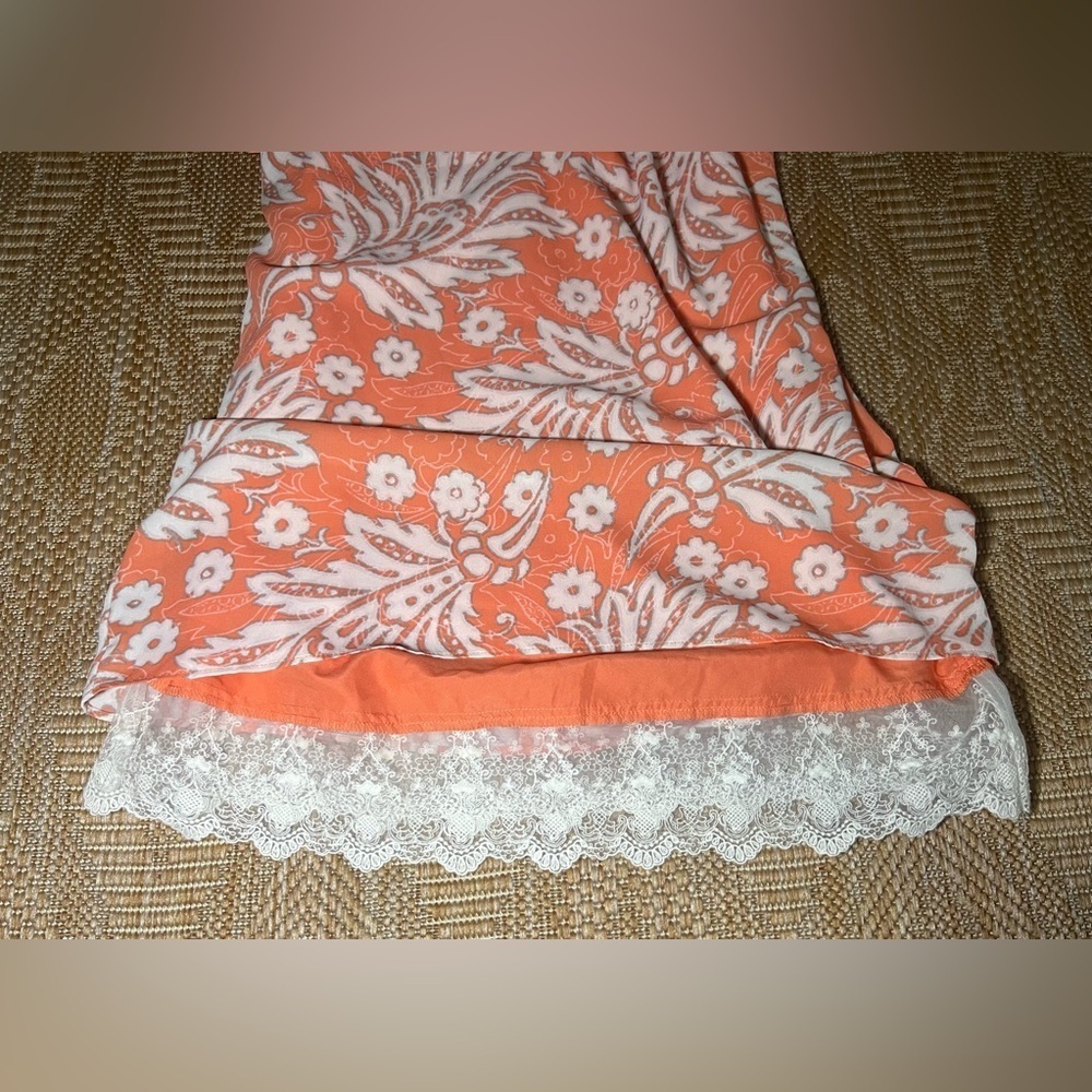 Ann Taylor Loft Coral Paisley Floral Print Lace Trim Halter Dress,Size 0,NWT - Picture 11 of 12